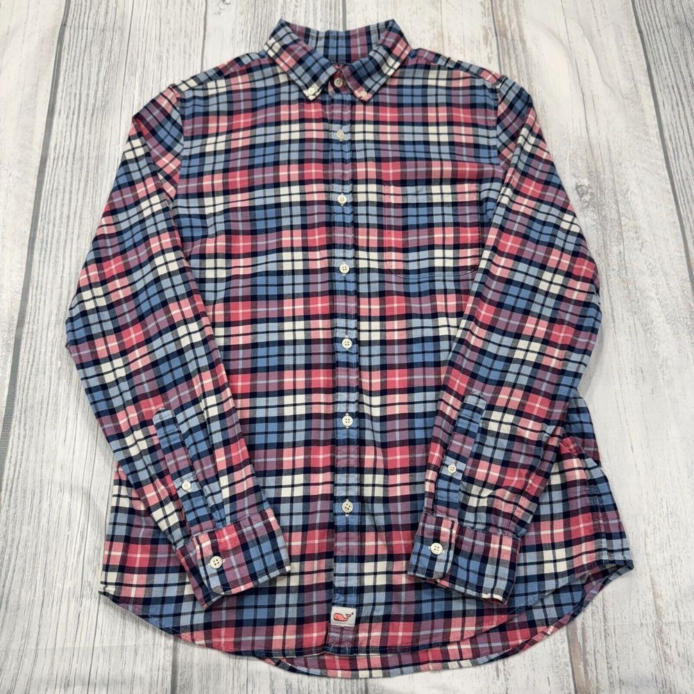 Vineyard Vines Slim Fit Murray Shirt M Medium Button Plaid Pink Whale Logo Mens